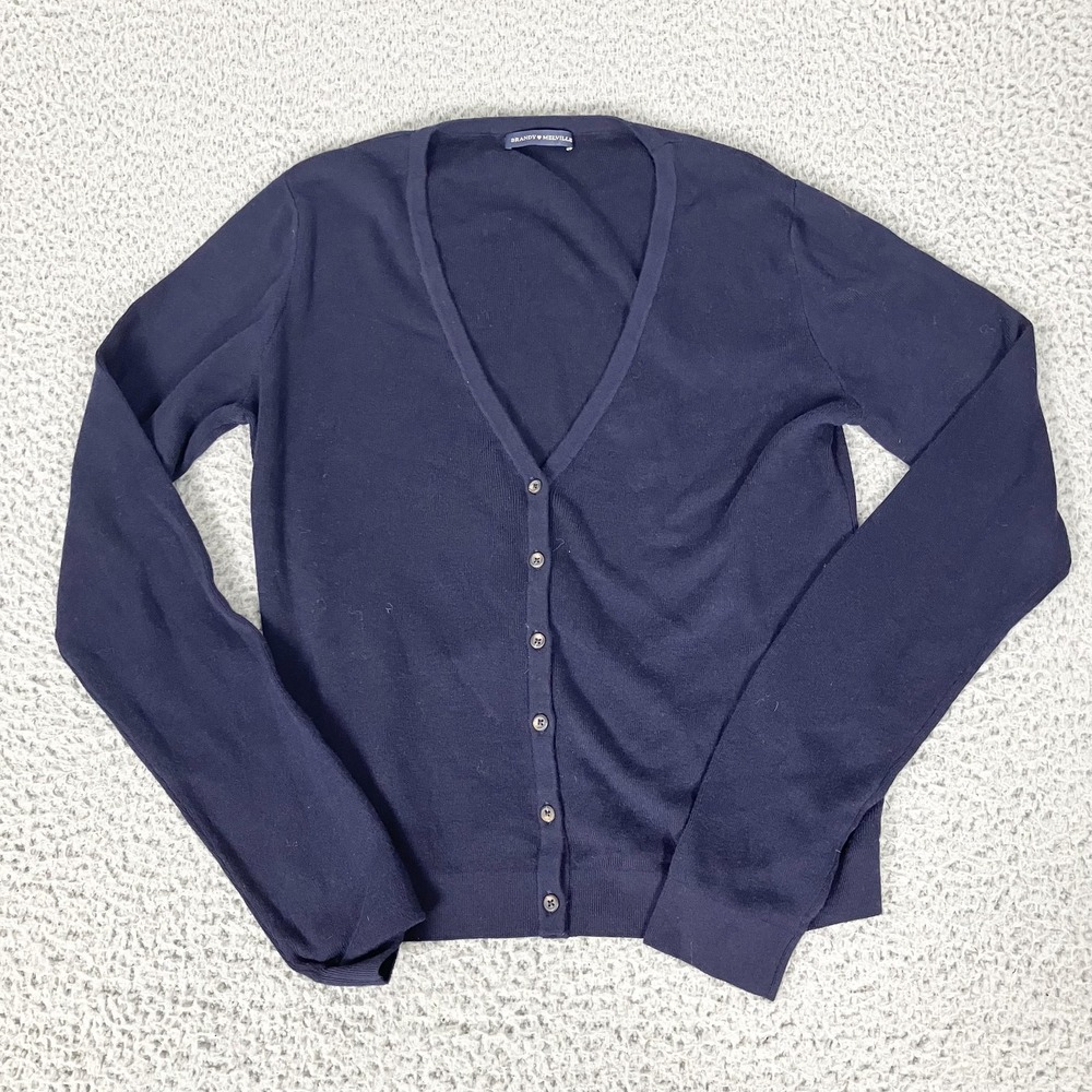 Brandy Melville‎ Sweater Womens Small Navy Blue Cotton Cardigan V Neck Knit